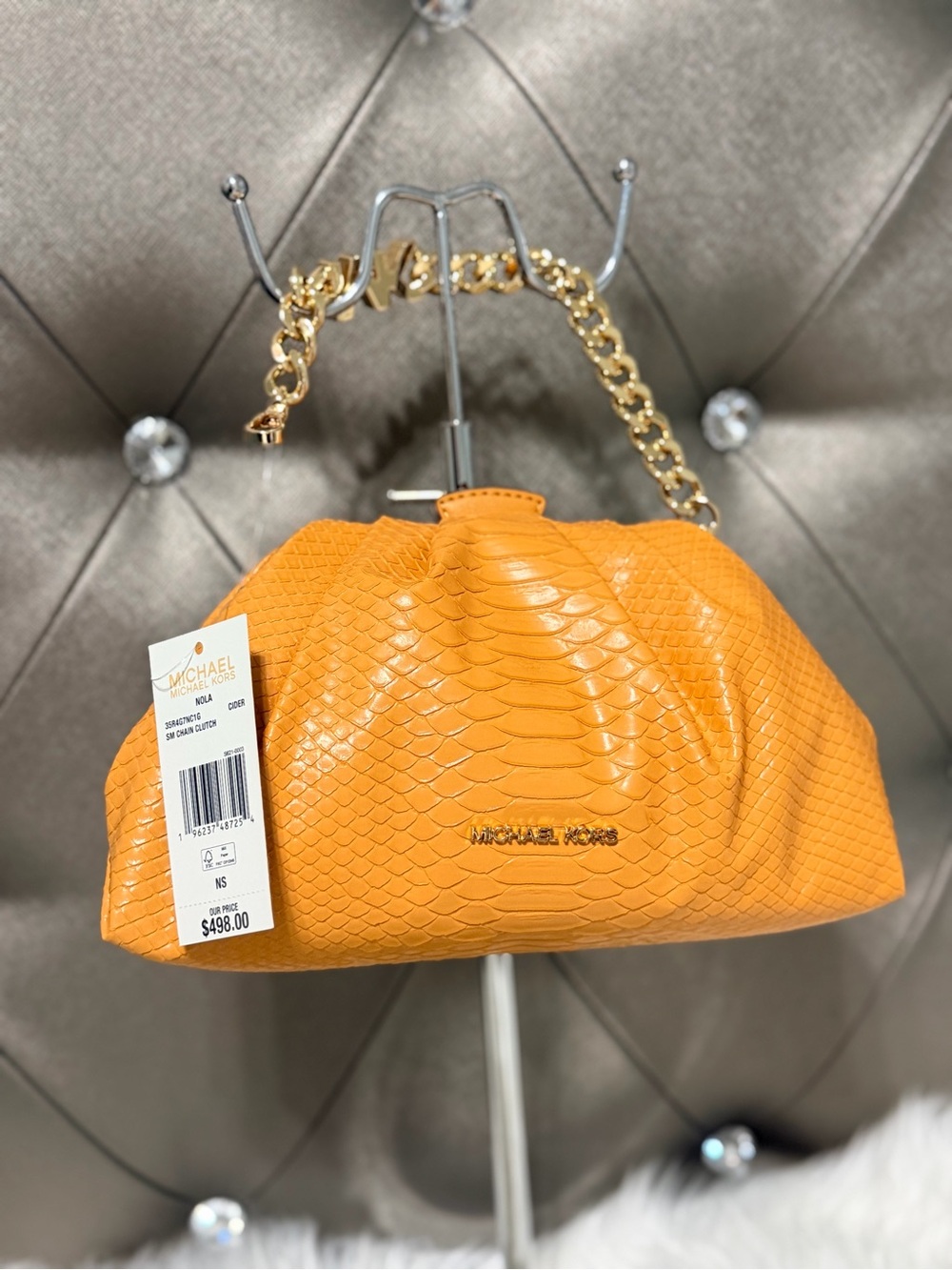 Michael Kors Nola Clutch Snake-Embossed Mini Chain Shoulder Bag
